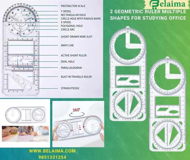 2 Geometric Ruler Multiple Shapes for Studying Office || CALANDIS ...