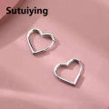 Sutuiying Simple Design Silver Color Hollow Heart Hoop Earrings For Women New Brand Fashion Ear Cuff Piercing Vintage Earring Gift. 