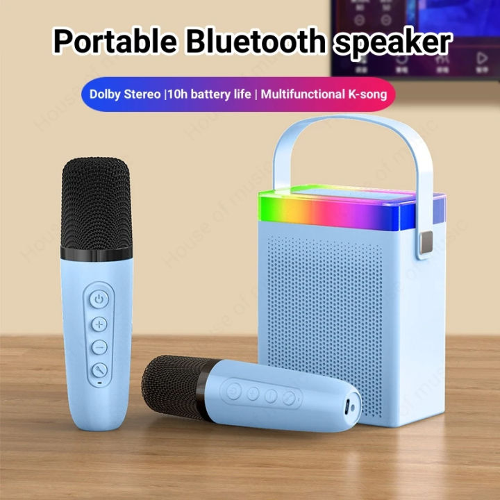 Kisonli G22 Mini Karaoke Speaker (Blue) with Integrated KTV Microphone