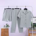3pcs men night suit in plain soft cotton fabric /pj set for men. 