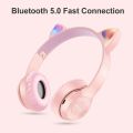Bluetooth Headphones Cute Cat Ear Girls Headphone Kids Headset Wireless HIFI Stereo Bass Earphone Headsets With Mic For Smartphones. 