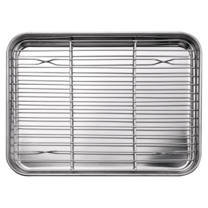 OUMERY 10 Inch Toaster Oven Tray and Rack Set, Small Stainless