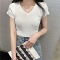 V-Neck Half Sleeve Rib T-Shirt For Women. 