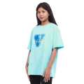 Sky Blue Cotton Round Neck Half Sleeves V Future Printed T-Shirt For Women. 