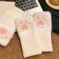 Cute Cat Paw Half Finger Gloves Soft Thicken Fingerless Gloves Warm Plush Knitted Gloves Winter. 