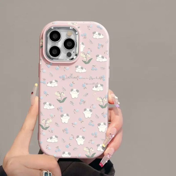 Little%20Fresh%20Blue%20Flower%20Puppy%20Graffiti%20Cover%20Compatible%20for%20IPhone%2015%2011%2014%2013%2012%20Pro%20Max%207Plus%20XR%20XS%20Max%20X%207%208%20Plus%20SE%20Macron%20Plating%20Metal%20Lens%20Case%20-%20Image%205