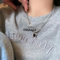 Difutagui Punk Hip Hop Double Layer Square Zircon Pendant Necklace For Luxury Women Men Vintage Gothic Sweater Necklace Y2K Jewelry Party. 