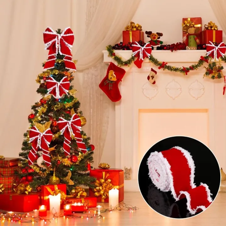 Portable%201/5m%20Christmas%20Decoration%20Red%20Ribbons%20DIY%205cm%20Wide%20Christmas%20Bows%20White%20Fur%20Edge%20Wreath%20Bows%20Christmas%20Decoration%20-%20Image%206