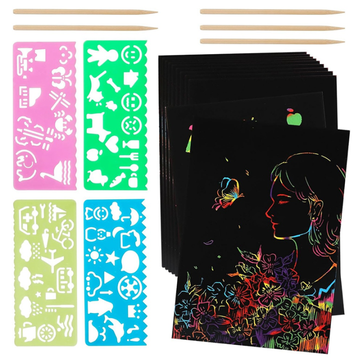 NCANRUI Rainbow Scratch Paper Art Set, Scratch Papers Supplies Black Scratch Drawing Art Crafts Sheets Notes Cards(59 Pcs)
