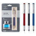 Parker Vector Mettalix Fountain Pen With Free Black Quink Ink Bottle. 