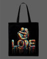 Colorful Dripping Hug "LOVE" Printed Tote Bag– Black & White. 