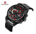 NAVIFORCE NF9068 Chronograph Watch With Leather Strap For Men - Black/Red. 