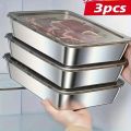 Pack Of 3 Stainless Steel Refrigerator Food Storage Box With Plastic Lid Prepare Food Freshness Preservation Box Picnic Box. 