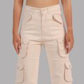 Nepster Cream High Rise Premium Straight Cotton Cargo Box Pants For Women. 