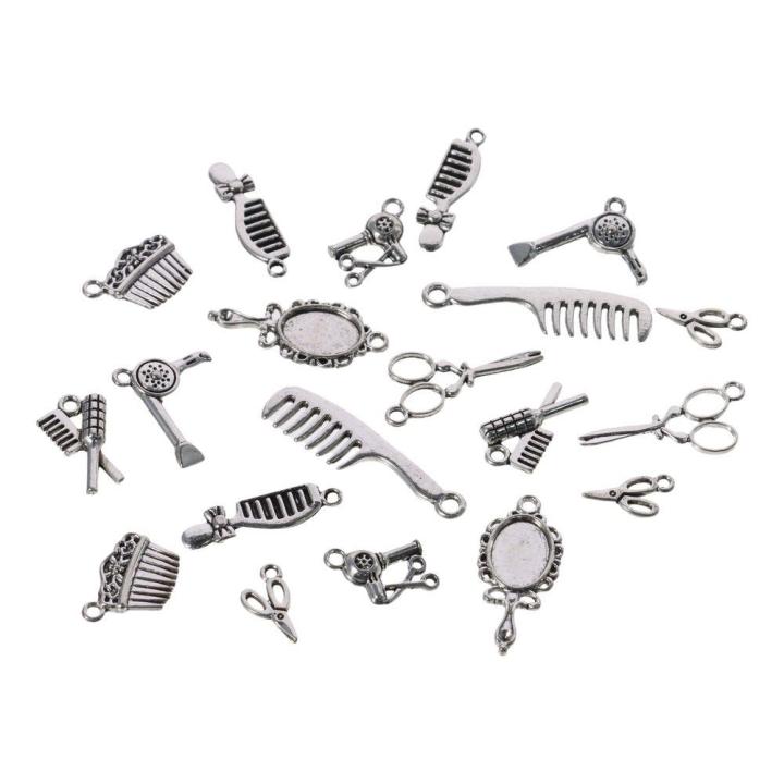 60pcs Durable Alloy Hairdresser Charms Sliver Mixed Styles Scissor Comb Mirror Pendants Barber Shop Tool Jewelry Findings for DIY Crafts
