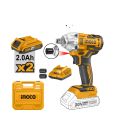 INGCO 20V 300Nm Brushless Cordless Impact Wrench With 2 Pcs Sockets, 2 Pcs 2.0Ah Battery Pack And 1 Pcs Charger. 
