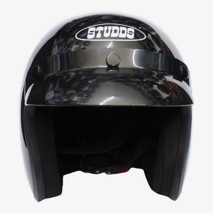 Shining Black Studds Half Helmet