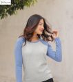 Trikaya Women Cotton Round Neck Raglan Sleeves T-Shirt- Light Grey. 