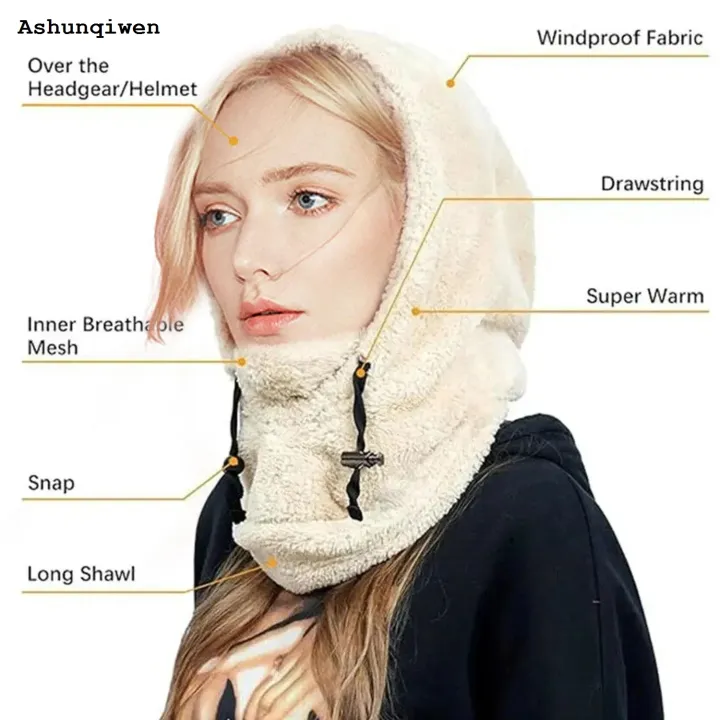 Ashunqiwen%20Thermal%20Sherpa%20Fleece%20Hood%20Ski%20Mask%20Winter%20Balaclava%20for%20Cold%20Weather%20Clearance%20Windproof%20Adjustable%20Warm%20Hood%20Cover%20Hats%20Scarf%20-%20Image%202