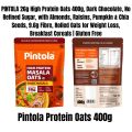 PINTOLA 25g High Protein Oats 400g, Dark Chocolate,No Refined Sugar, with Almonds Raisin, Pumpkin and Chia Seeds, 8g Fibre, Rolled Oats for weight loss, Breakfast Cereals | Gluten Free | Pintola Protein Oats Chocolate | Pintola protein oats 400g dark choc. 