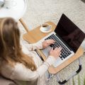 Portable Laptop Table: Foldable Desk with Legs, iPad Slot - Ideal for Eating, Working, and Studying Anywhere. 