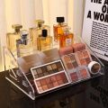 Nail polish, powder, eyeshadow organizer, tabletop, acrylic, transparent, stepped display stand, makeup shelf. 