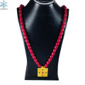 Gold Plated Panchadhatu Muga Mala With Red And Green Stone Jantar For Women. 
