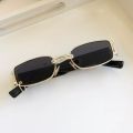 Golden Metal Thin Square Retro Trendy Sunglasses Unisex. 