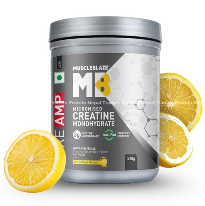MuscleBlaze Creatine Monohydrate 320g Citrus Blast Lemon Flavor with CREAMP Micronized Powder for Muscle Building