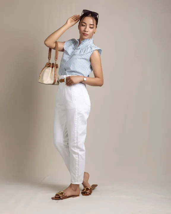 Kibu%20Clothing%20Ellie%20Ruffle%20Shirt%20in%20Blue%20Stripe%20for%20Women%20-%20Image%204