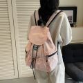 Simple Solid Color Drawsting Backpacks Nylon Light Weight Ruched Shoulder Bags Large Capacity Casual Student Schoolbag Outdoor. 