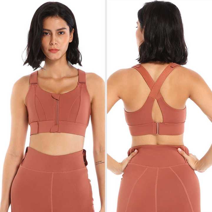 Top Quality Plus Size Adjustable Shockproof Front Zip Sports Bra For Women