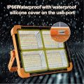 100W Portable Solar Flood Light 10000LM with 12500mAh Battery, USB Rechargeable LED Work Lamp, 5 Lighting Modes, Waterproof IP66 for Construction, Camping & Emergency Use. 
