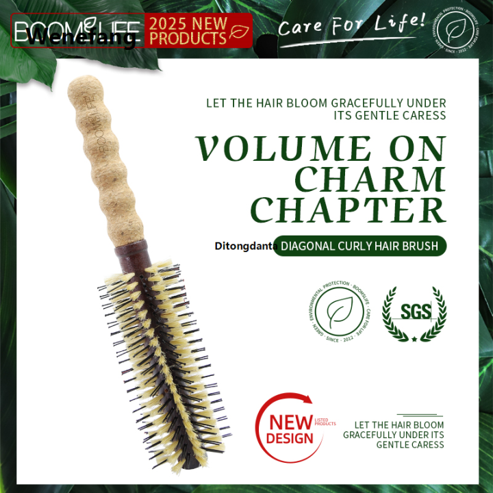 Wenefang%20Hairbrush%20Wooden%20Handle%20Comb%20Barrel%20Curl%20Hair%20Ladies%20Brush%20Handle%20Species%202%20Cork%20Wild%20Boar%20Shape%20Anti-static%20Round%20-%20Image%203