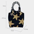 Cute Red Knitted Bucket Bag Handmade Large Capacity Wrist Bag Woven Ring Buckle Star Tote Bag for Women Girls. 