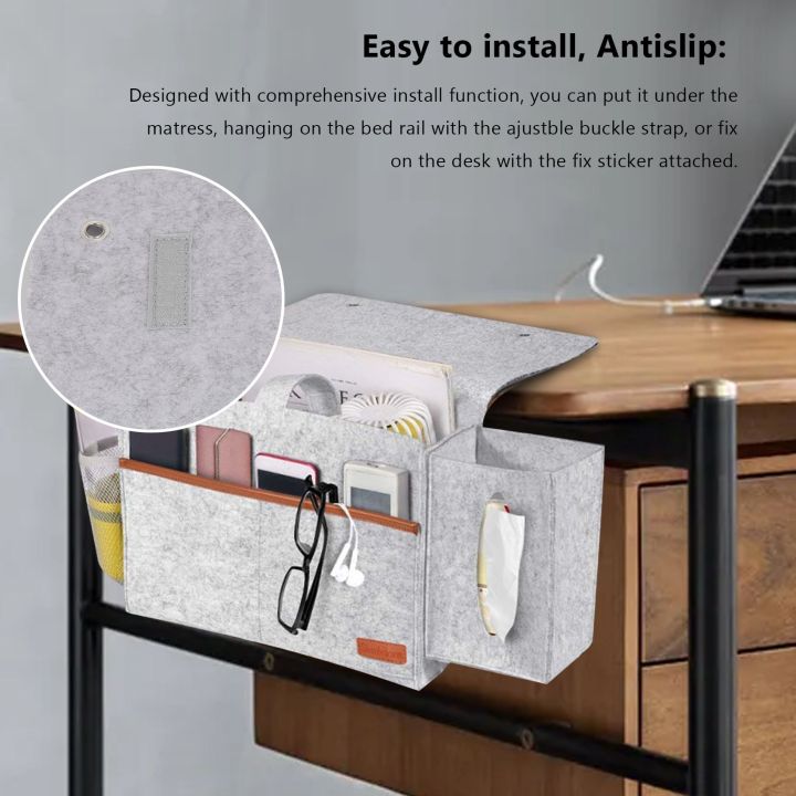 OUMERY%20Bedside%20Organizer,%20Felt%20Bed%20Storage%20with%20Tissue%20Box%20and%20Water%20Bottle%20Holder,%20Magazine%20Phone%20Tablet%20-%20Light%20Gray%20-%20Image%205