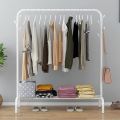 Single Rod Single Shelf Coat Rack And Clothes Hanger Stand With Side Hooks And Bottom Shelves. 