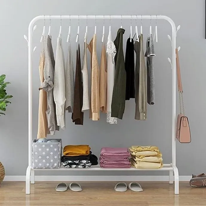 Single%20Rod%20Single%20Shelf%20Coat%20Rack%20And%20Clothes%20Hanger%20Stand%20With%20Side%20Hooks%20And%20Bottom%20Shelves%20-%20Image%203