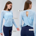 New slub yarn loose breathable luxury yoga wear top long sleeve hollow beauty back slim yoga blouse women. 