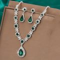 3 pieces of women's crystal droplet necklace with earrings set for wedding evening dress accessories. 
