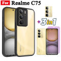 3 in 1 Realme C75 C63 C61 C53 C51 Frosted Anti-fall Mobile Phone Case Realme Note 60 Note 50 Realme 14 13 12+ Full Coverage Tempered Glass Screen Protector and Lens Film. 
