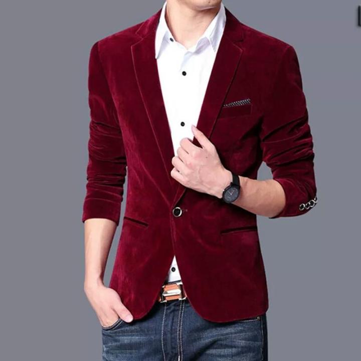 Maroon Velvet Men Casual Blazer