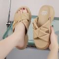 Newcomer Korean Summer Cross Design Thick Sole Slipper Sandal For Women - Cream |Fashion Summer Slipper For Women. 