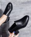Fashion Elegant Deep Mouth Soft Leather Shoes Women Fall Spring 2026 Black Block Med Heels Pumps For Ladies Office Casual Work. 