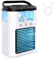 Portable Mini Air Cooler Fan/ Humidifier with USB charger | Battery 1200 mAh Air Cooler | 600 ml Water Tank | Evaporative Cooling Humidification | 3 Modes | 7 Colours Wireless Light for Home, Office | Desktop Fan. 