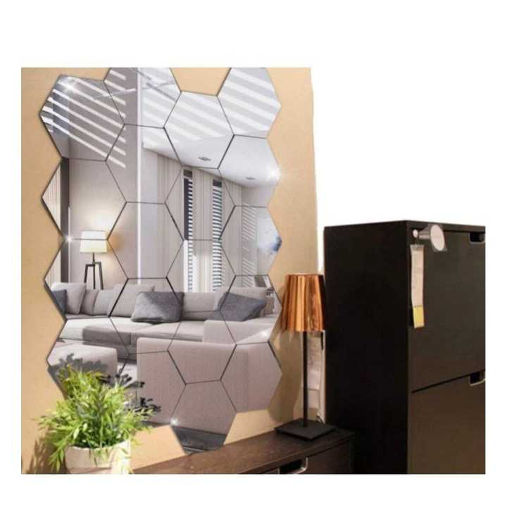 Silver Hexagon Mirror Wall Sticker (Pack of 20) 3D Acrylic Stickers
