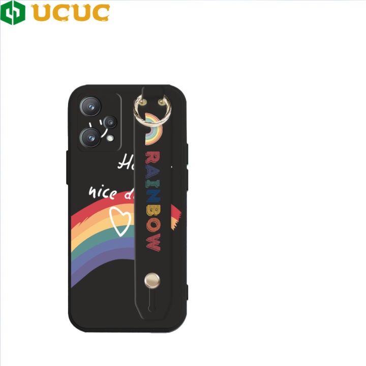 UCUC for Realme 9 Pro / OnePlus Nord CE 2 Lite 5G Back Cover With Wristband Rainbow Colorful Soft Silicone Phone Cases