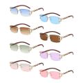 Vintage Wood Diamonds Punk Sunglasses Rhinestone Frameless Women's Rimless Sun Glasses Rectangle Square Eyewear for Beach Travel Streetwear. 