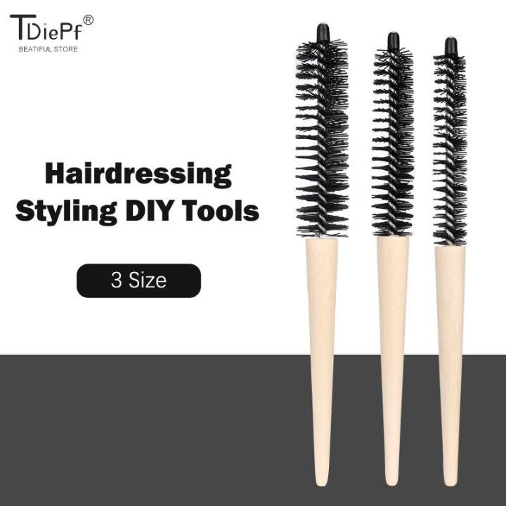 Wenefang Fashion Small Round Hair Brush Pro Salon Teasing Back Hair Brushes Wood Slimline Comb Hair Brush Extension Hairdressing Styling DIY Tool