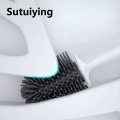 Sutuiying Bathroom Black Toilet Brush Soft TPR Silicone Brush Head No Dead Corners Home Floor-standing Cleaning Brushes WC Accessories. 